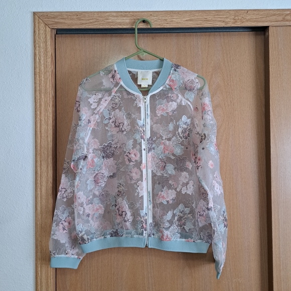 Maeve Sheer Textured Bomber Jacket Medium - Picture 3 of 7